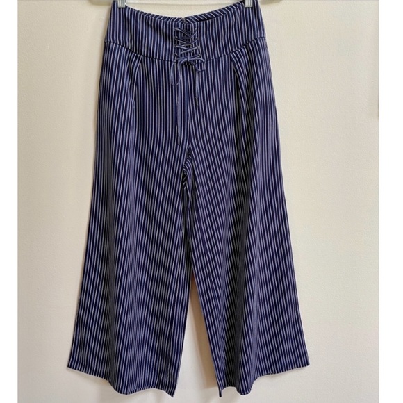 PAIGE Navy Blue Paradise Charisma Stripe Wide Leg Pants - Picture 4 of 16